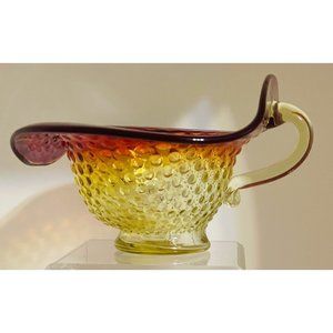 Vintage  Old Fenton HOBNAIL Amberina Squat Jug Pitcher Jack In The Pulpit Handle